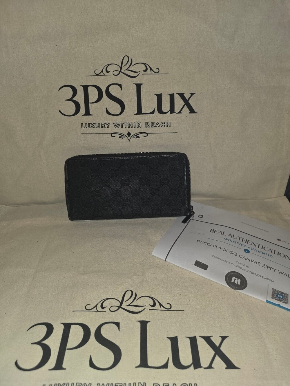 Gucci Black GG Canvas Zip-Around Long Wallet